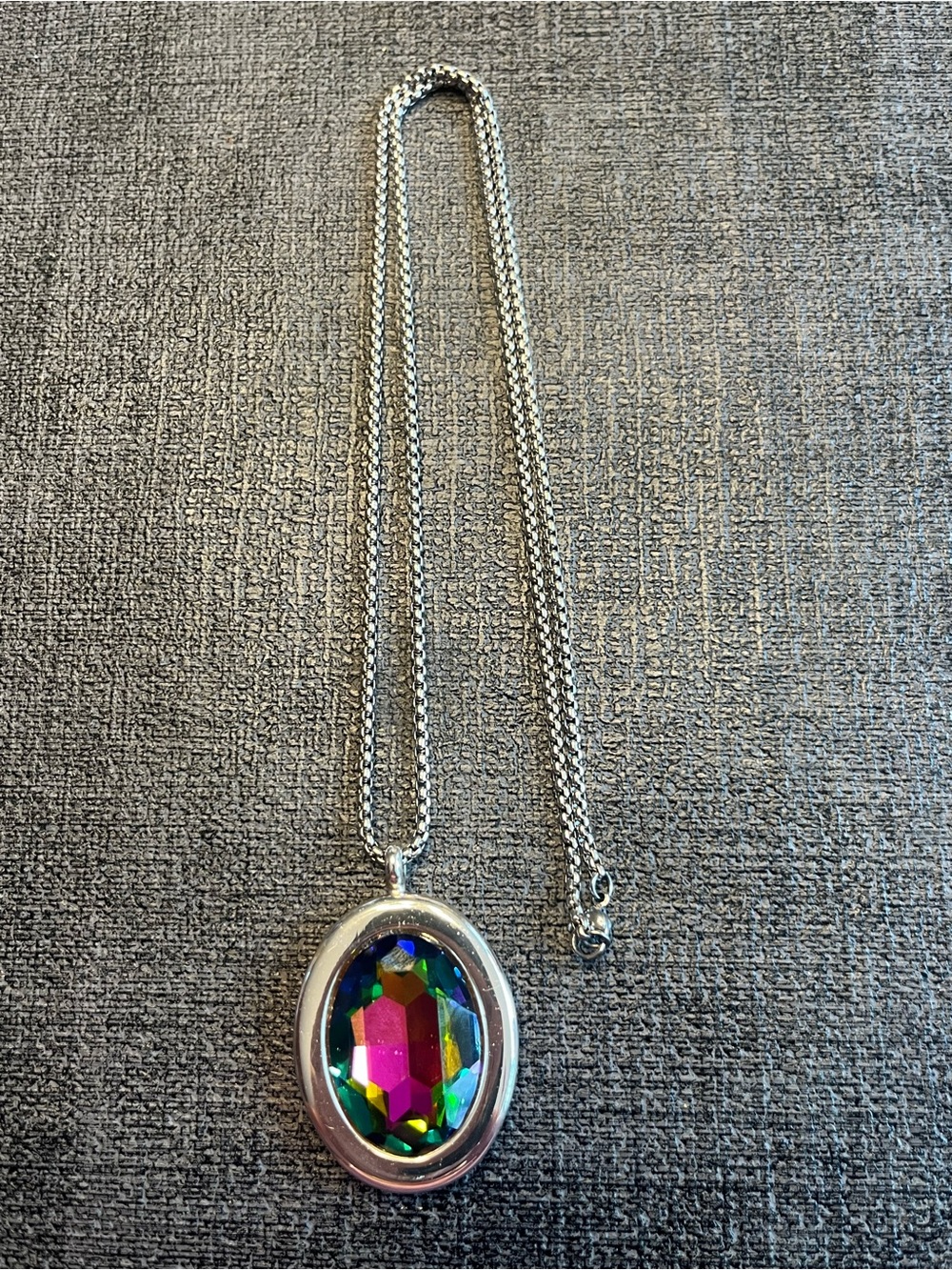 Silvertone rainbow rhinestone necklace